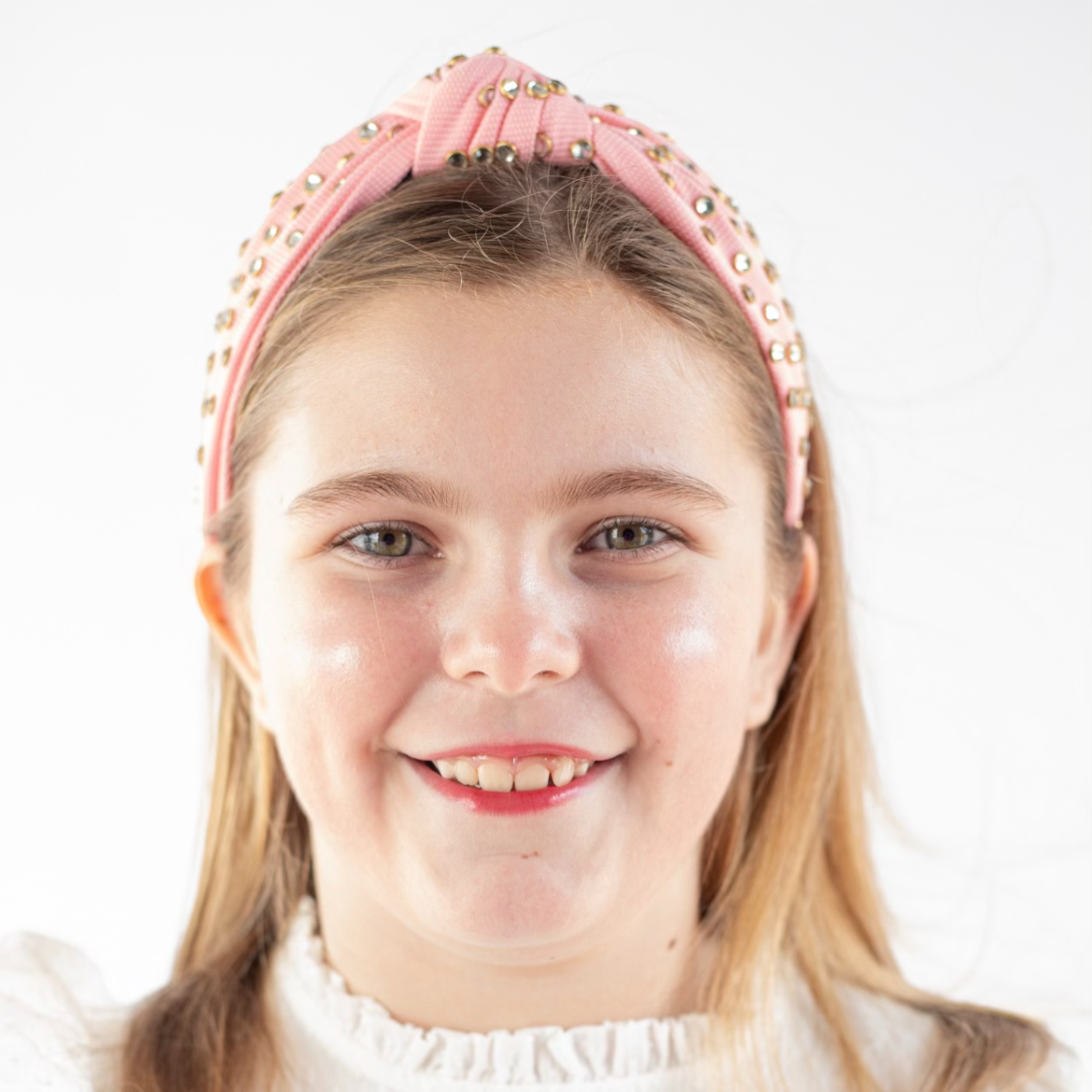 Kid and Tween Light Pink Jeweled Knotted Headband