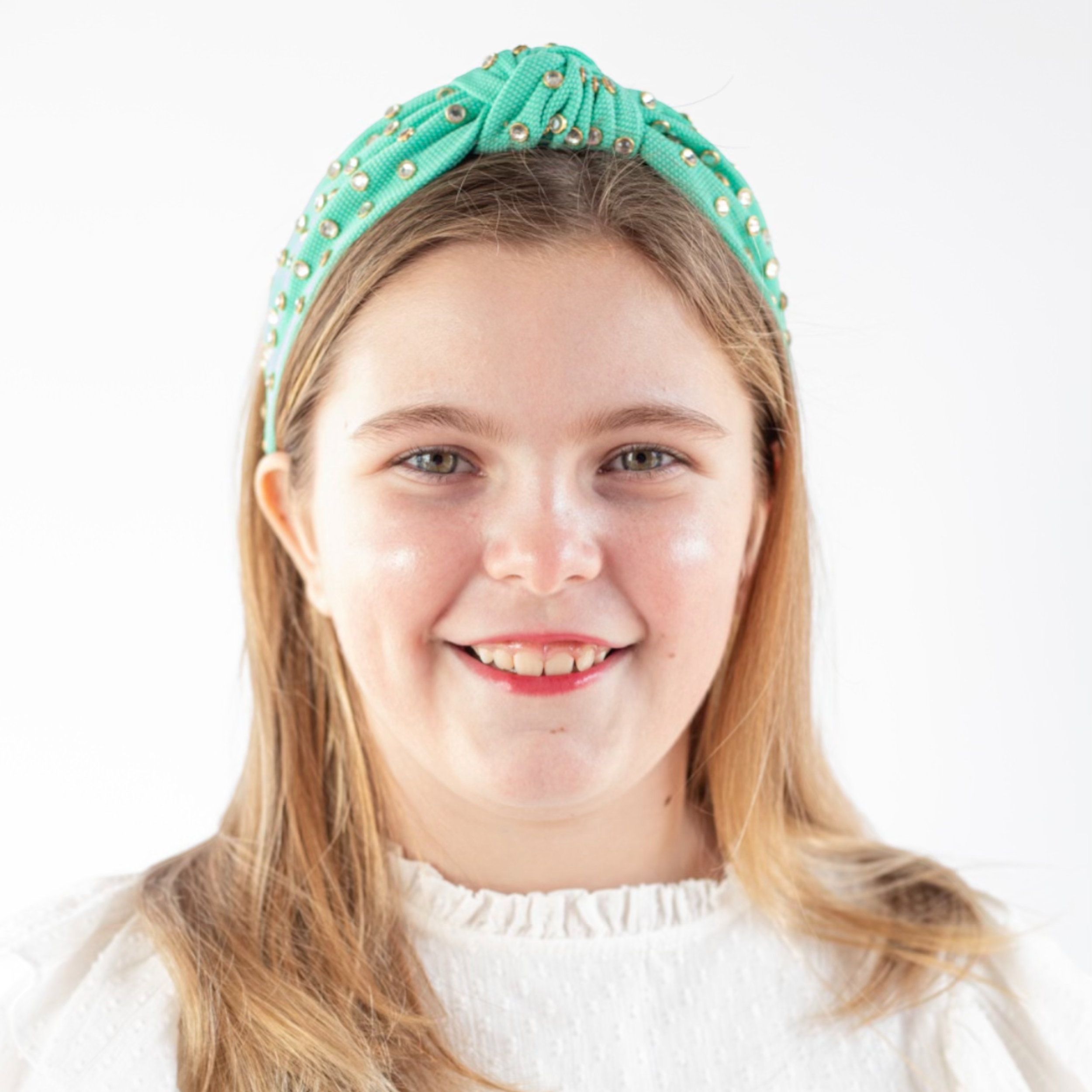 Kid and Tween Sea Green Jeweled Knotted Headband