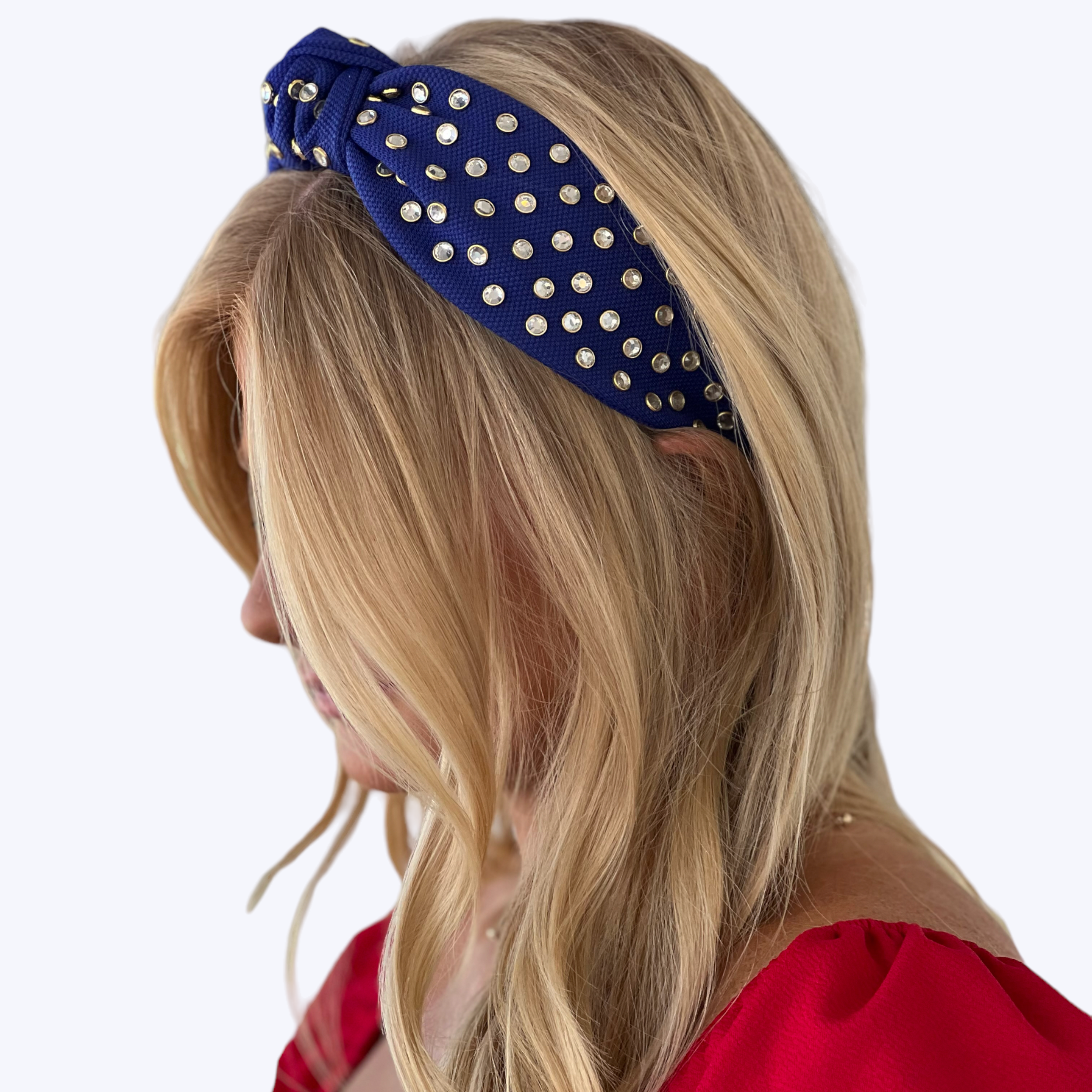 Adult Blue Jeweled Knotted Headband