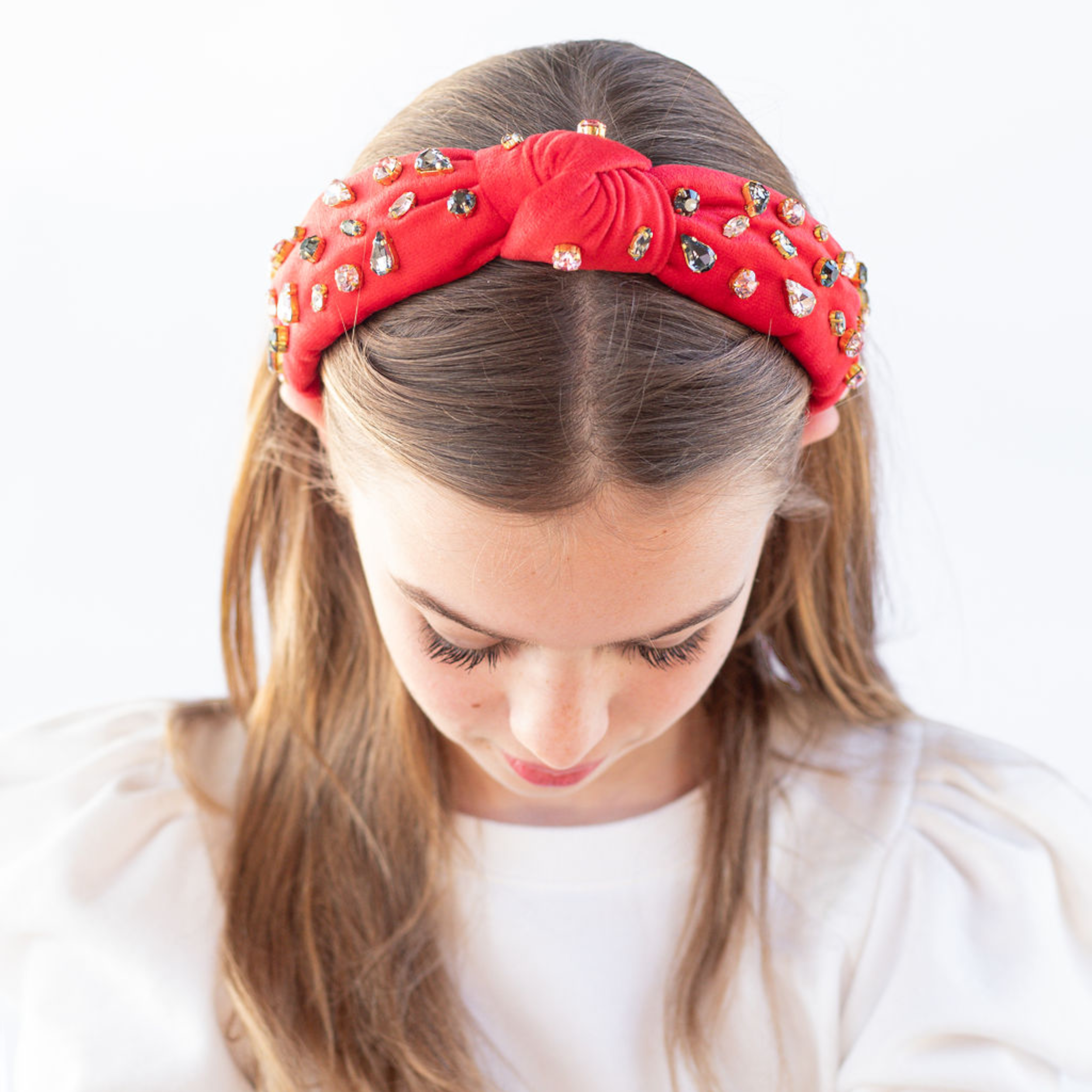 Kid and Tween Red Velvet Jeweled Knotted Headband