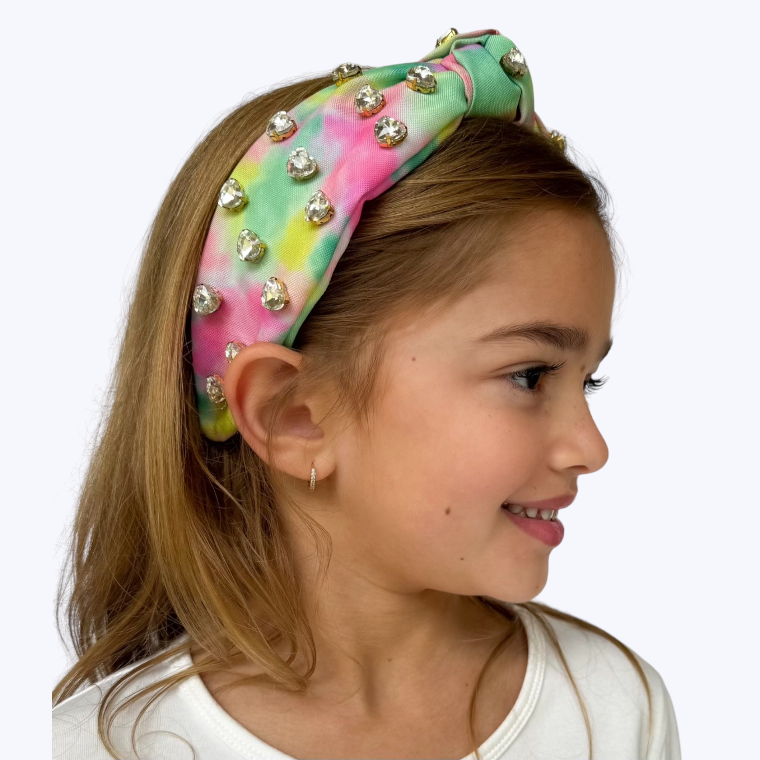 Kid and Tween Tie Dye Knotted Headband with Heart Crystals