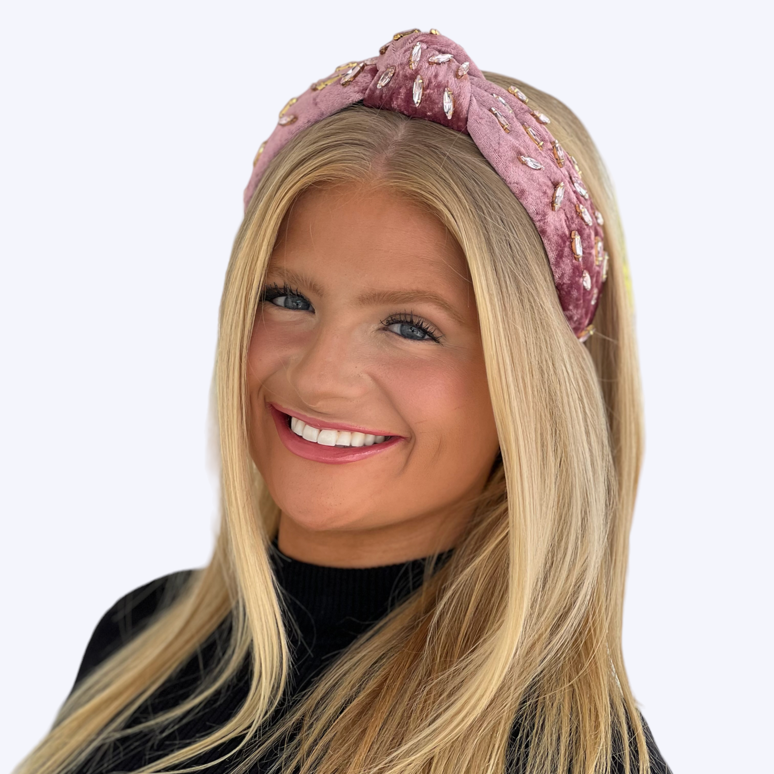 Adult Velvet Rose Knotted Headband with Crystals