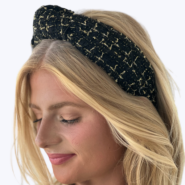 Adult Black Gold Tweed Knotted Headband