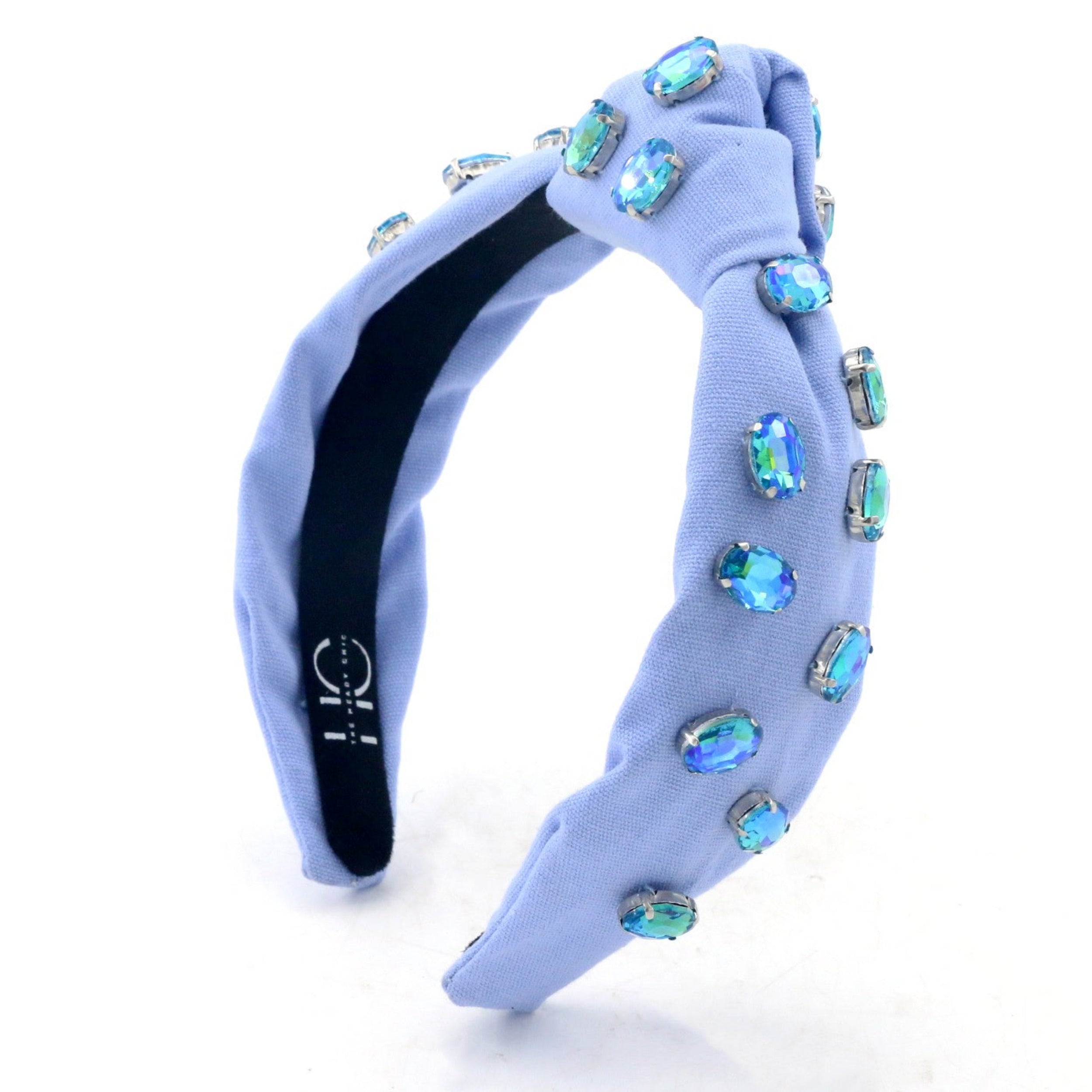 Adult Blue Knotted Headband with Blue Crystals