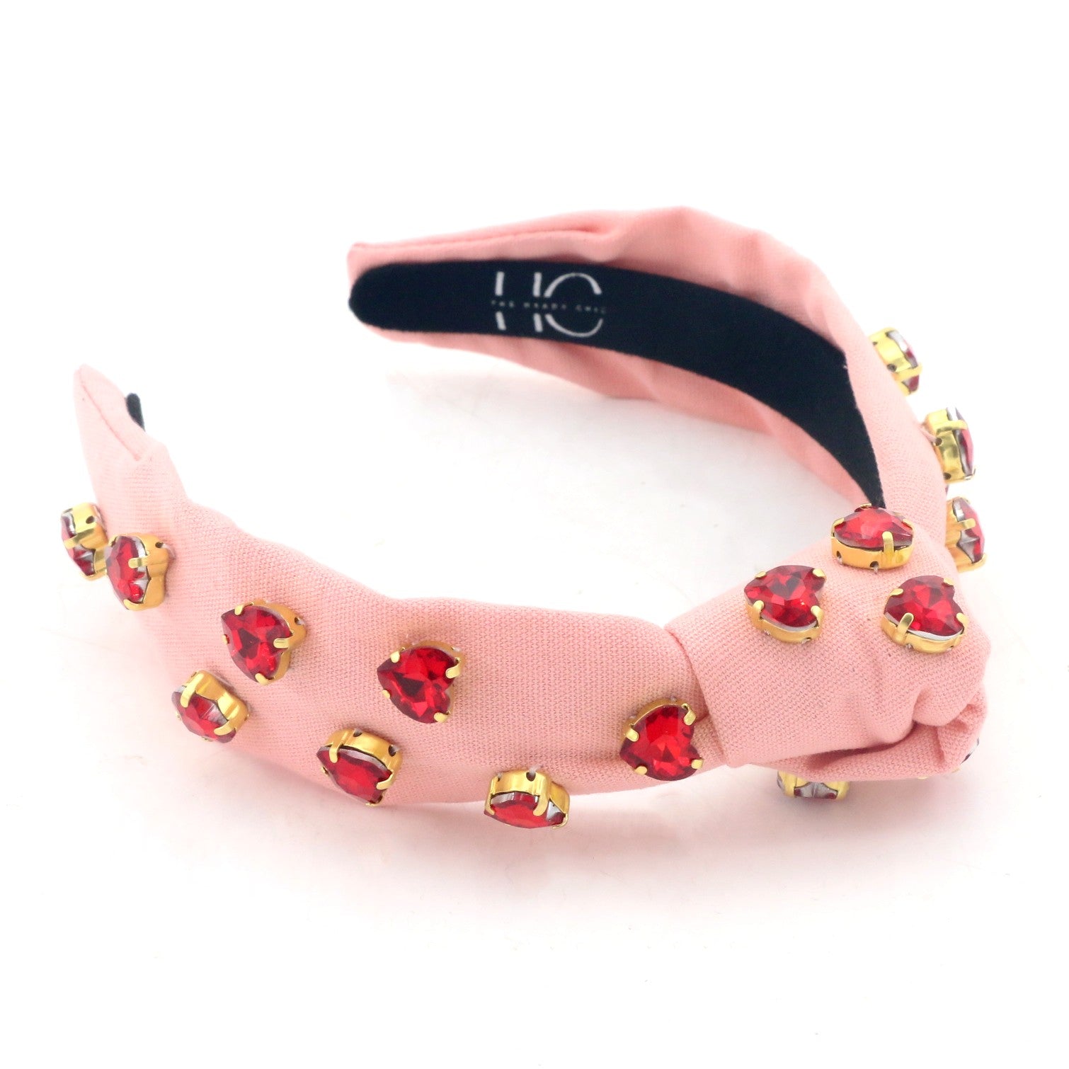 Tween Valentine's Day Pink Headband with Red Heart Crystals