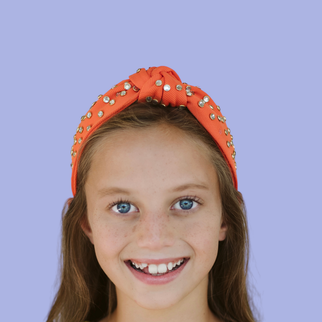 ORANGE NY METS EMBELLISHED KNOTTED HEADBAND